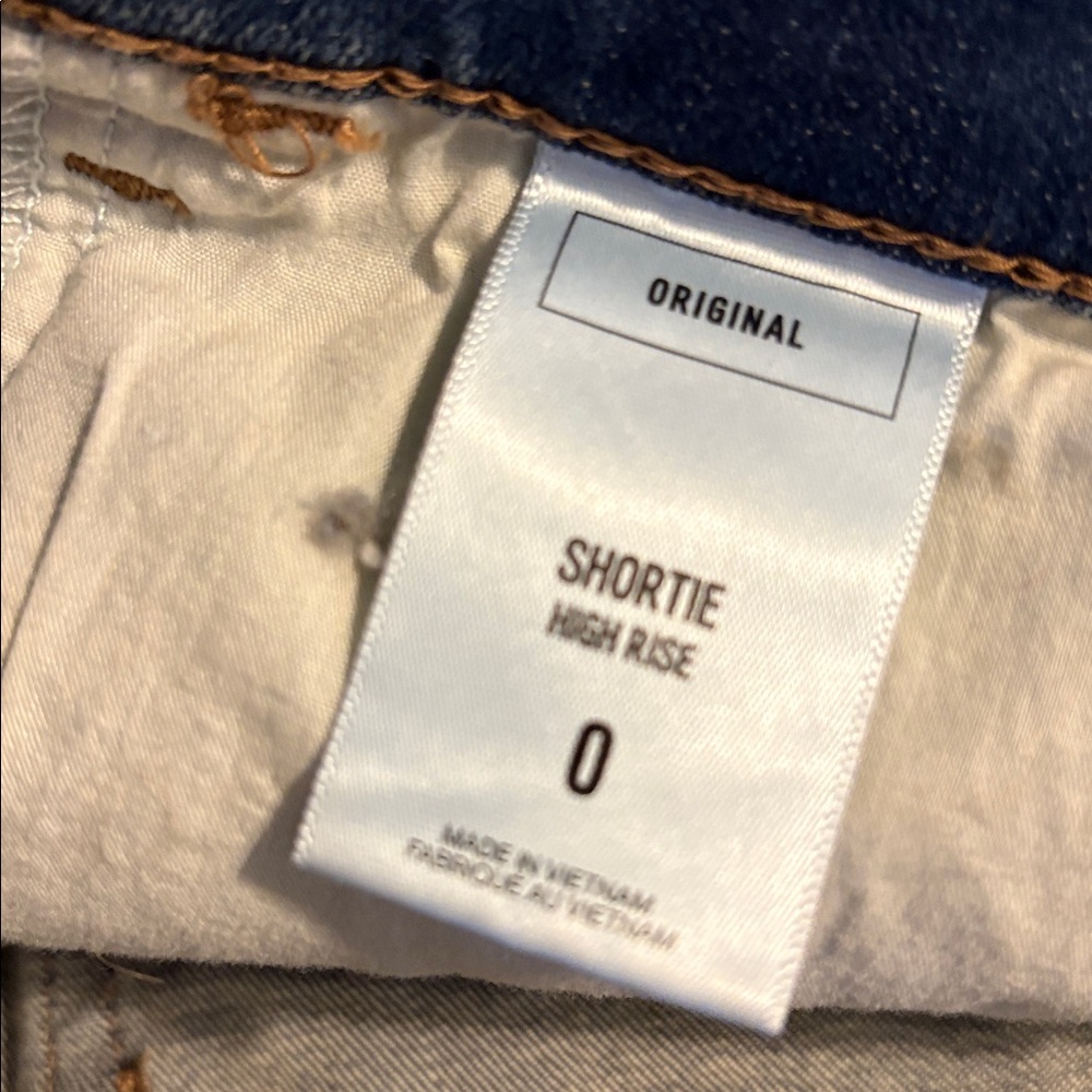Express Distressed High Rise Boho Cut Off Denim Shorts w/ Rhinestone Details 0 - Picture 11 of 12